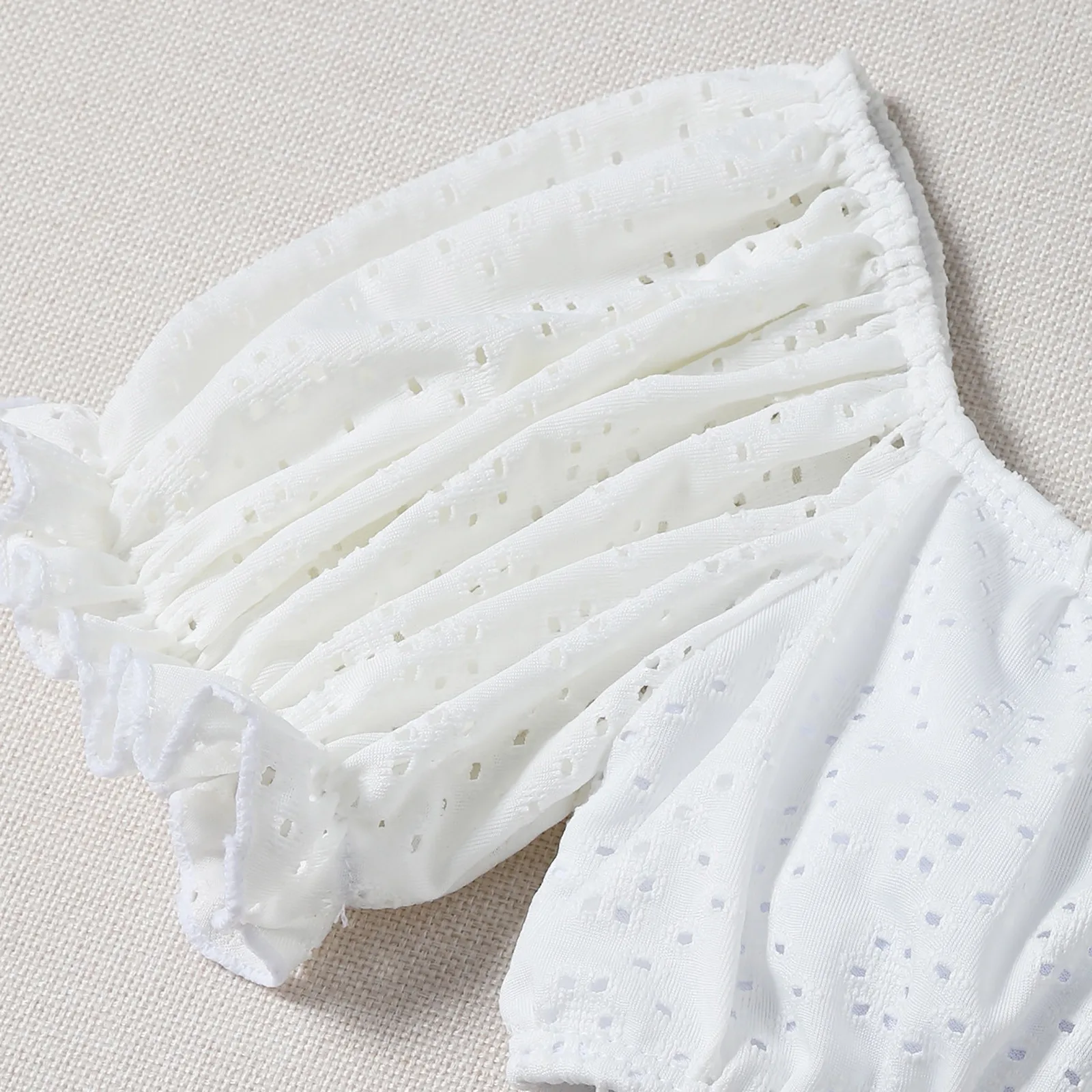 

Solid White Bikini Women Ruffle Bra Thong Set Summer Women Beach Bikinis Swimwear Set Two Piece Temptation