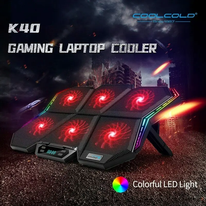 

Охлаждающая подставка для ноутбука Coolcold, игровая, RGB, светодиодная подставка для охлаждения экрана с 6 вентиляторами, 2 USB