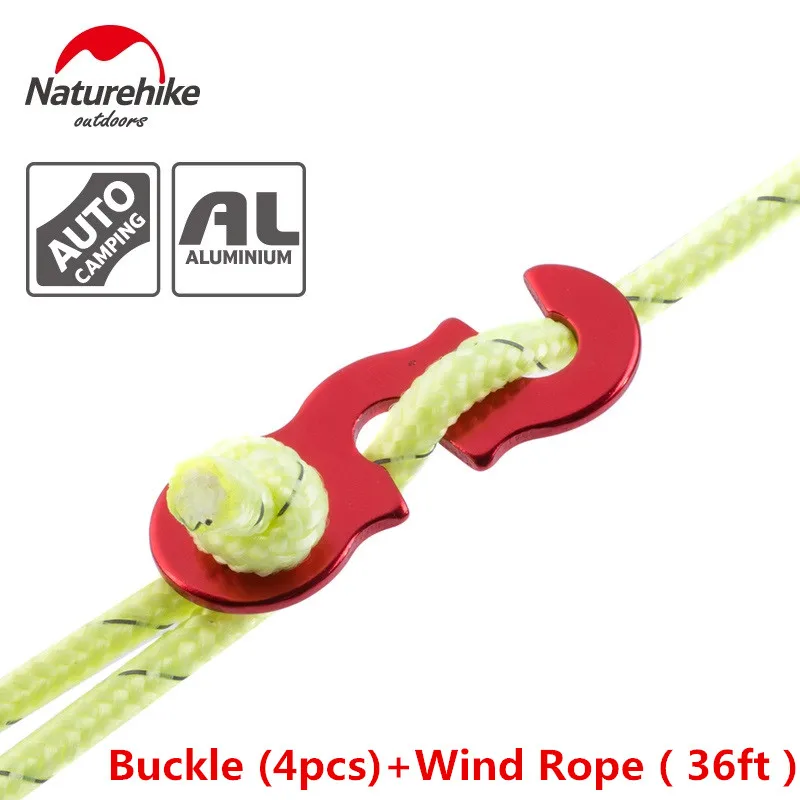 

Naturehike Tent Wind Rope Buckle(Wind Rope 36ft+Buckle 4pcs) Outdoor Camping Wind Rope Stopper Awning Adjust Buckles