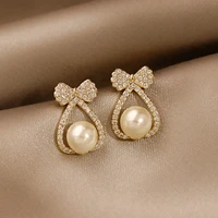 new bowknot pearl earrings korean temperament earrings 925 silver needle fashion new luxury wedding party girls unusual earring