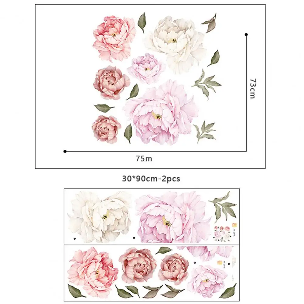 

HOT SALES2Pcs Watercolor Painting Peony Wall Sticker Sofa TV Study Room Background Decor