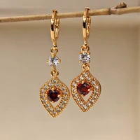 new heart earrings waterdrop dangle drop earrings for womens earrings gold filled red stone zircon earrings wedding jewelry