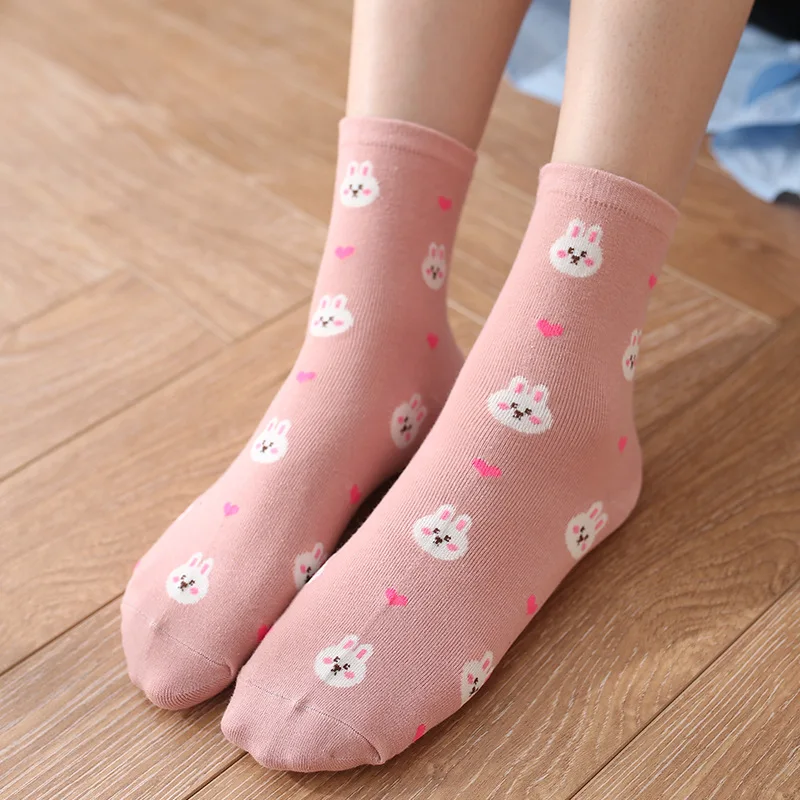 

2020 Autumn and Winter New Bear Medium Tube Cotton Socks Ladies Korean Cartoon Cotton Socks Cute Style Stockings Women