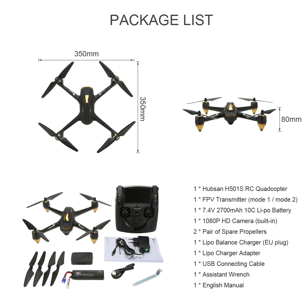 Оригинальный Hubsan H501S X4 5 8G FPV 1080P HD Камера Квадрокоптер с дистанционным управлением
