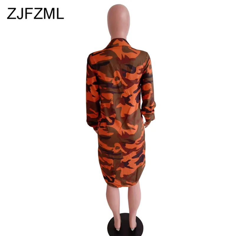 

Camouflage Long Shirt Dress Women Turn-Down Collar Buttons Irregular Sexy Club Dress Plus Size Long Sleeve Slim Autumn Dress