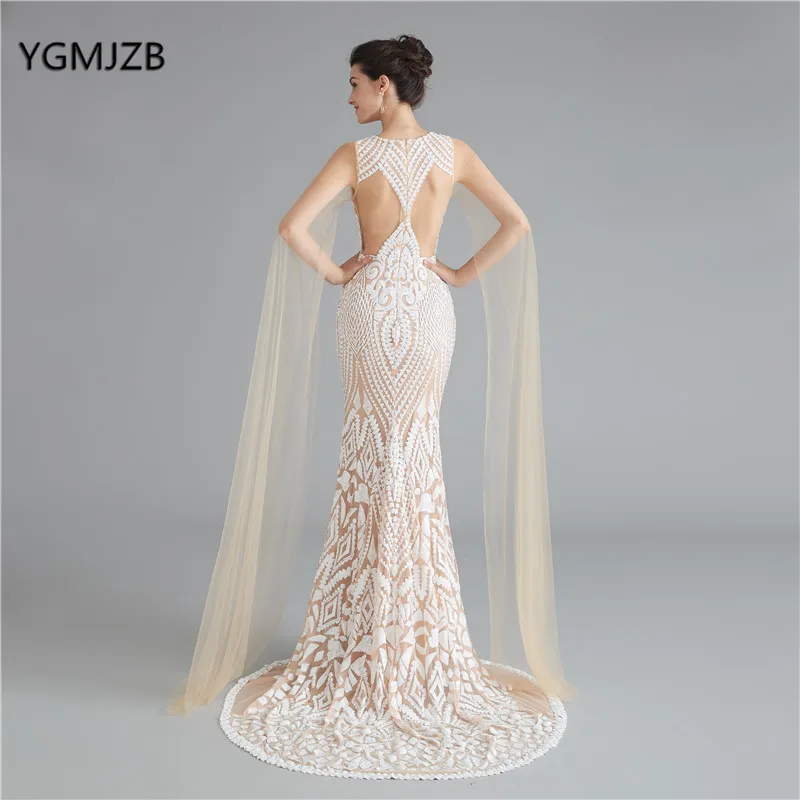 Sparkly Long Silver Sequin Mermaid Evening Dresses Full Sleeve V Neck Women Formal Prom Gowns Party Dress vestido de festa