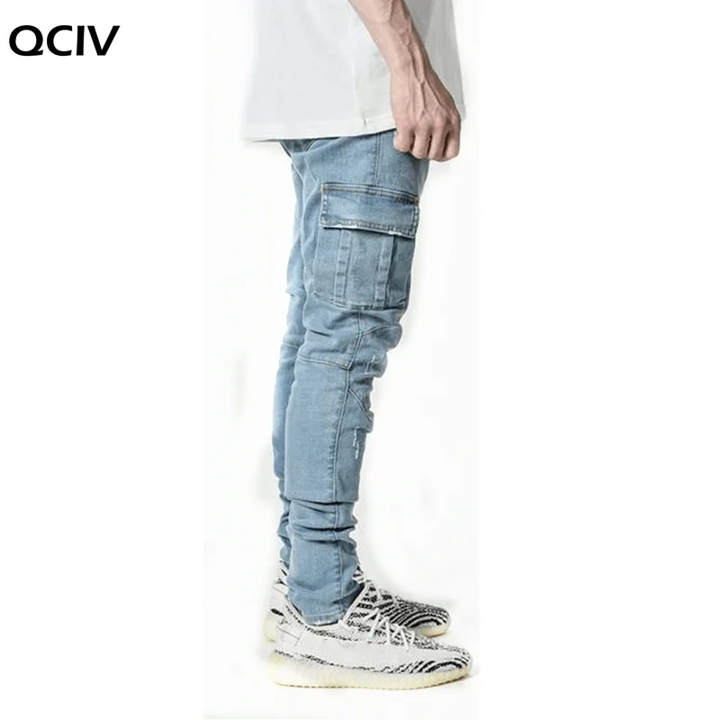 Jeans Men Pants Casual Cotton Denim Trousers Multi Pocket Cargo Jeans Men New Fashion Denim Pencil Pants Side Pockets Cargo