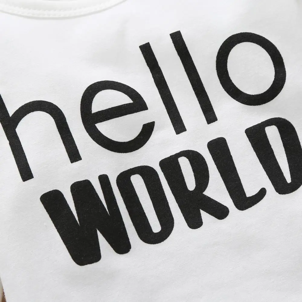 3 шт. детский хлопковый комбинезон с длинным рукавом и принтом Hello World |