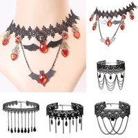 fashion gothic victorian crystal tassel tattoo punk style lace pendan necklace black lace choker vintage women banquet jewelry