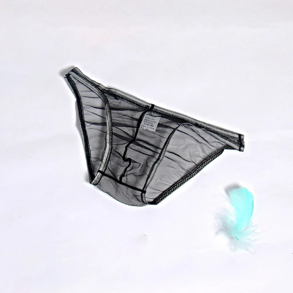 

Transparent And Breathable Underwear Mesh Ultra-Thin Pure Color MenBriefs Men's Sexy Lace Transparent Open Panties Ice Silk