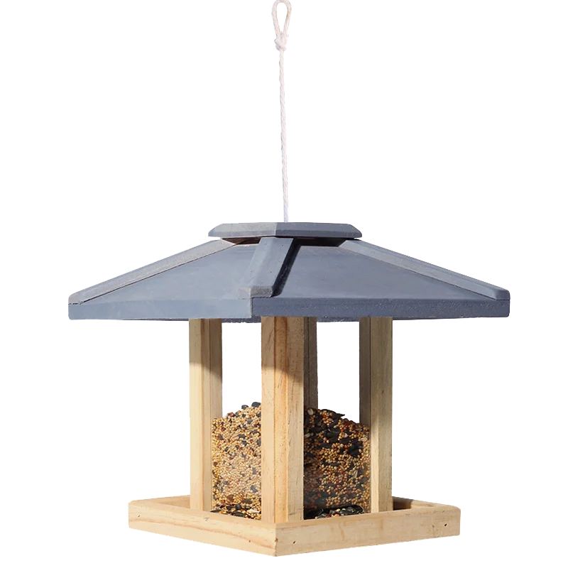 

Wooden creative bird feeder outdoor bird feeder personality simple home balcony garden bird food box WF