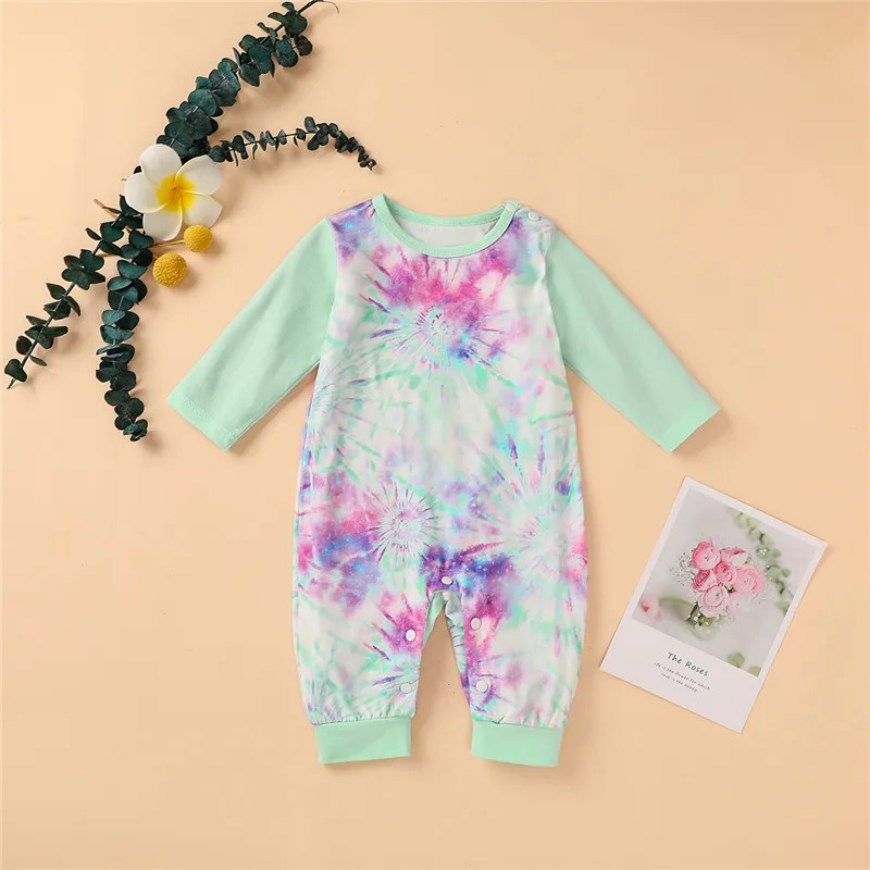 

0-24M Newborn Baby Girls Boys Tie dyeing Romper Ruffled Long Sleeve Cotton Jumpsuits Autumn Spring Cute Baby Romper Playsuits