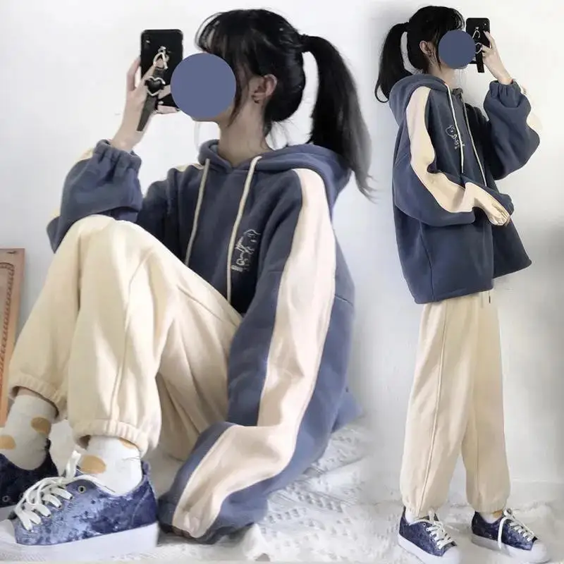 Однотонные толстовки большого размера женская одежда Новинка осени 2021 корейские