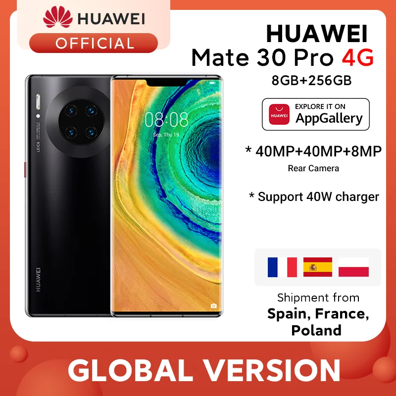 Фото Глобальная версия HUAWEI Mate 30 Pro 8 Гб 256 Смартфон 40MP Тройная камера 32MP фронтальная 6 53