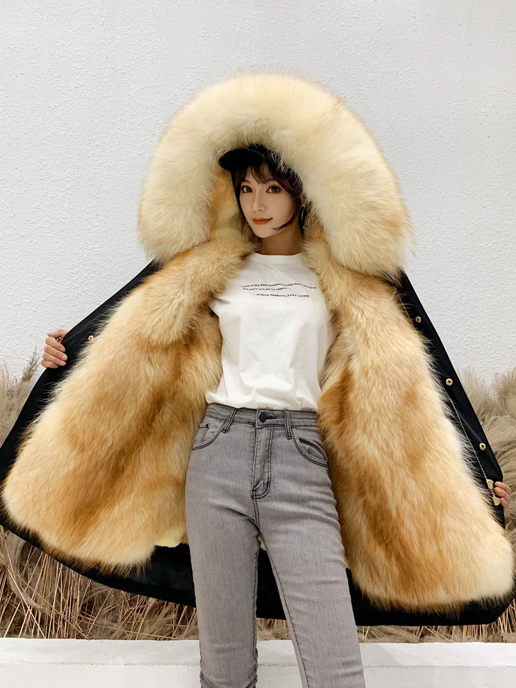 Парка женская с натуральным мехом енота зимняя длинная теплая куртка 2020 | Женская
