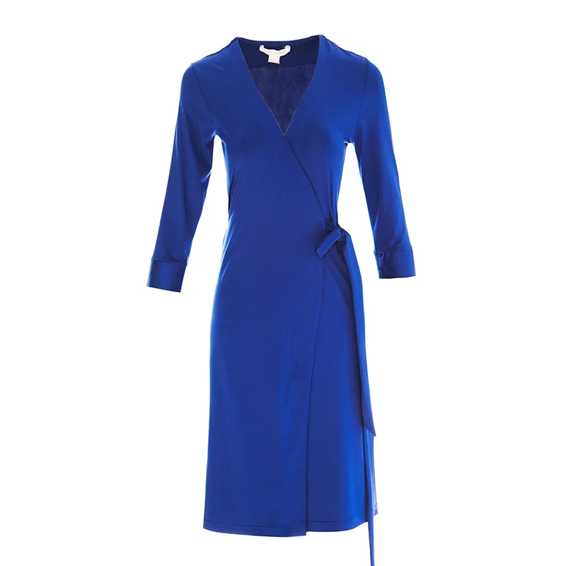 

Spring and summer 2020 d family's same solid color wrap dress V-neck slim and slim seaside beach dress