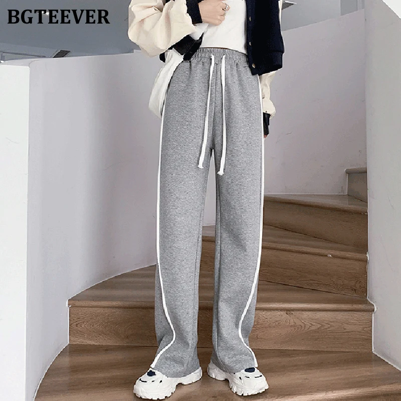 

BGTEEVER Casual Lace-up Women Drawstring Trousers 2022 Spring Loose Elastic Waist Female Wide Leg Pants Ladies Solid Pantalon