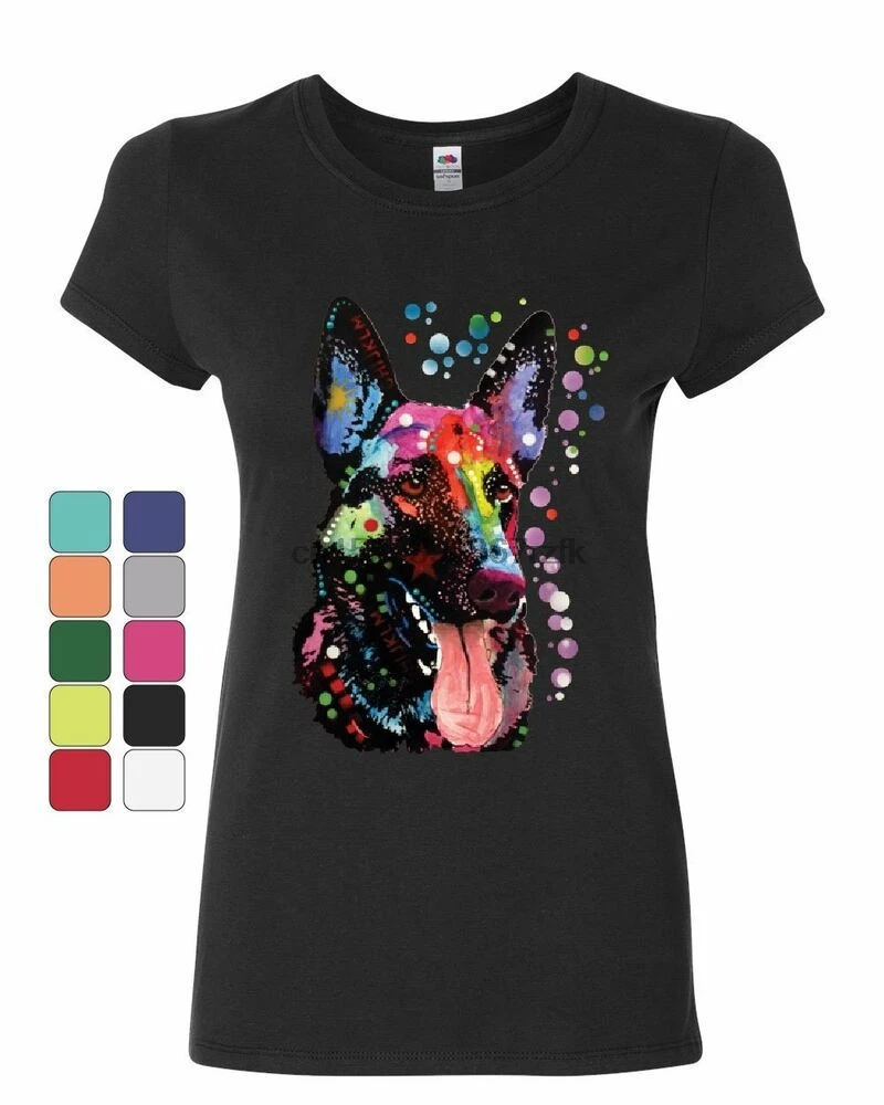 German Shepherd Womens T-Shirt Dean Russo Multicolor Art Dog Pet Lovers Shirt |