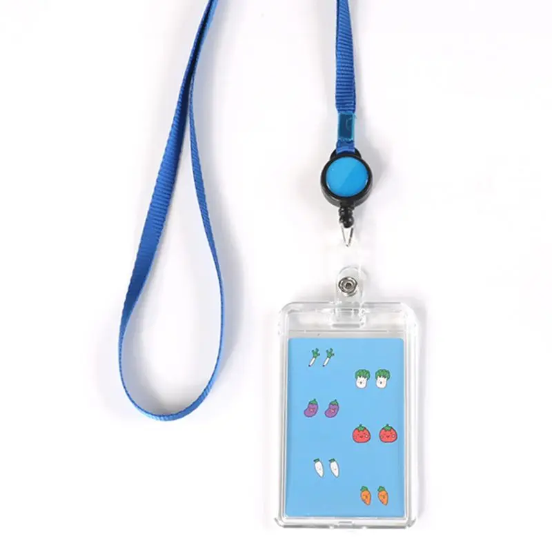 

Transparent Acrylic Name Card Holder Retractable Cute Cartoon Bank ID Card Cover Protective Case with Lanyard 7 Colors