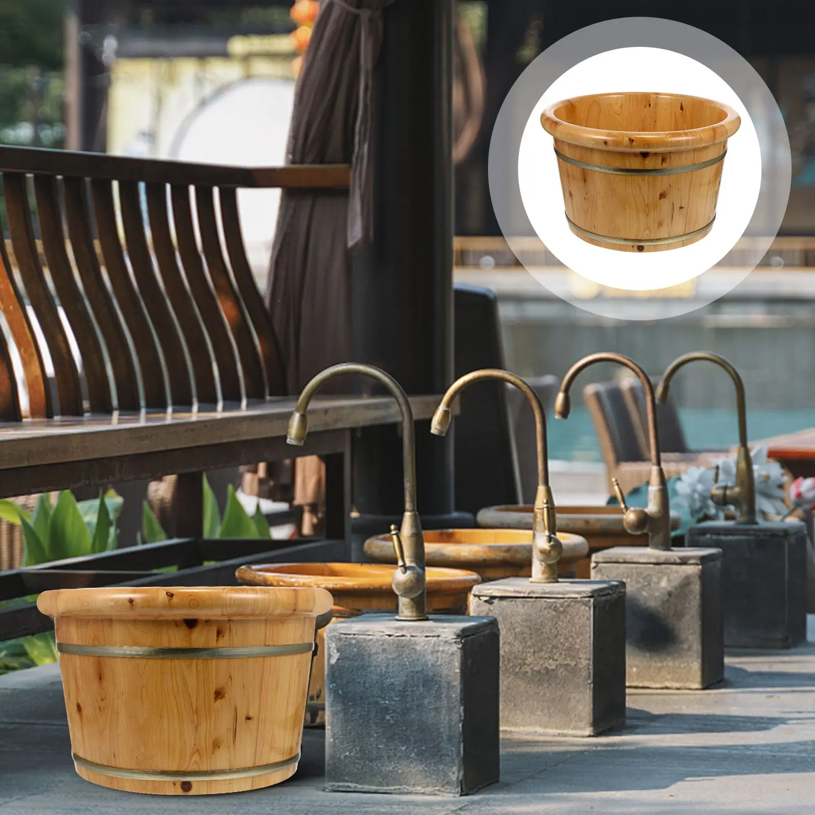 

1PC Wooden Foot Washing Bucket Household Foot Soak Bucket Plastic Foot Wash Basin Foot Tub Foot Washing Bucket