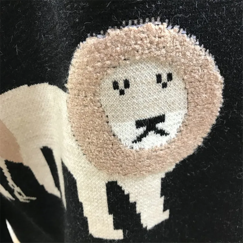 Новинка 2019 свитер женский Осень-зима корейский свободный Ins черный с рисунком