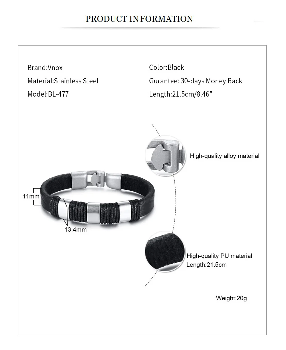 Vnox Black Braid Woven Leather Bracelet for Men Bangle Vintage Tribal erkek bileklik pulseira masculina