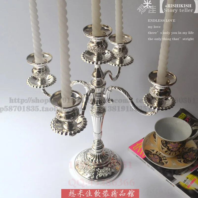 Creative Tall Silver Glod Candlestick Metal 5 Arm Candle Holders Retro Luxury Wedding Centerpieces Candlelight Dinner Gift FC420 | Дом и сад