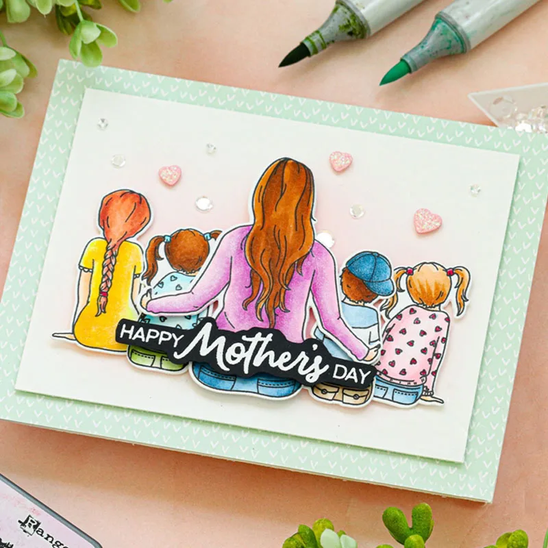 

Rainbow Rainy Day Bloom Flowers Grad Party Mother's Day Cutting Dies Match Clear Stamps Set For DIY Scrapbooking Cards Crafts