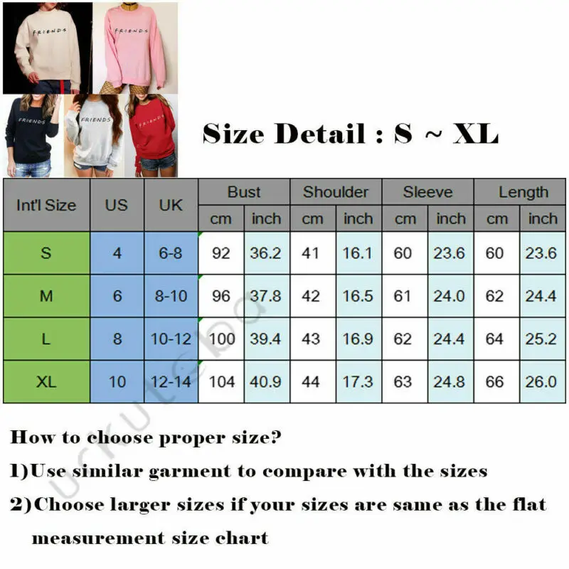 Womens Mens Hoodie Sweatshirt FRIENDS Print Hoody Coat Ladies Pullover Top Loose Casual Womens Jumper Pull Femme
