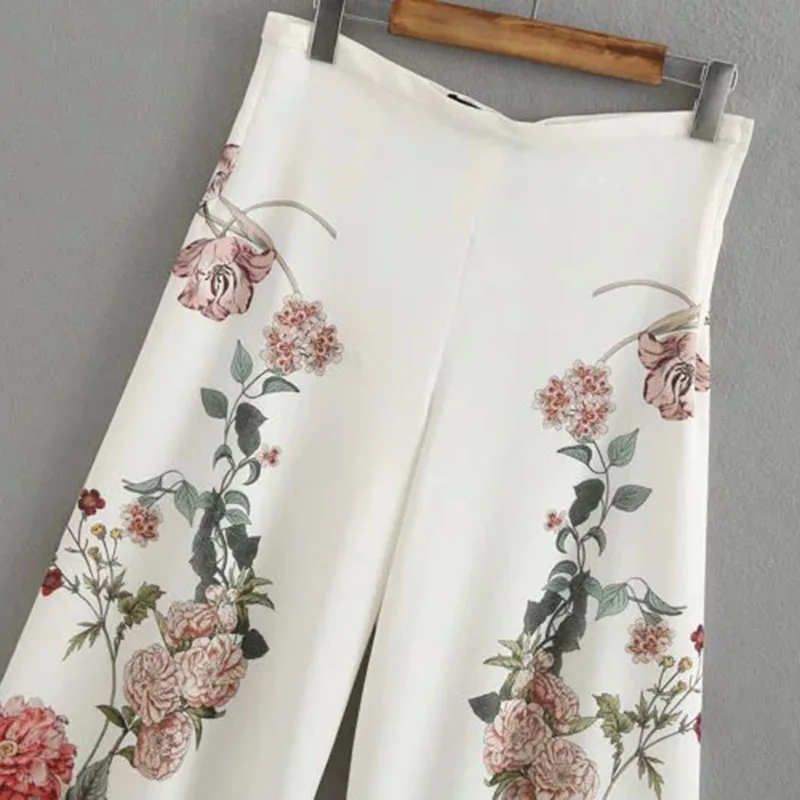 Весна-лето 2020 женские модные белые длинные брюки Spants с цветочным принтом на