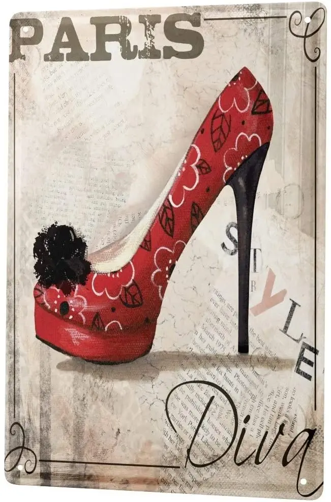 

Sexy FUN decorative tin logo board highheel Paris metal wall disc 20.3 x 30.5 cm