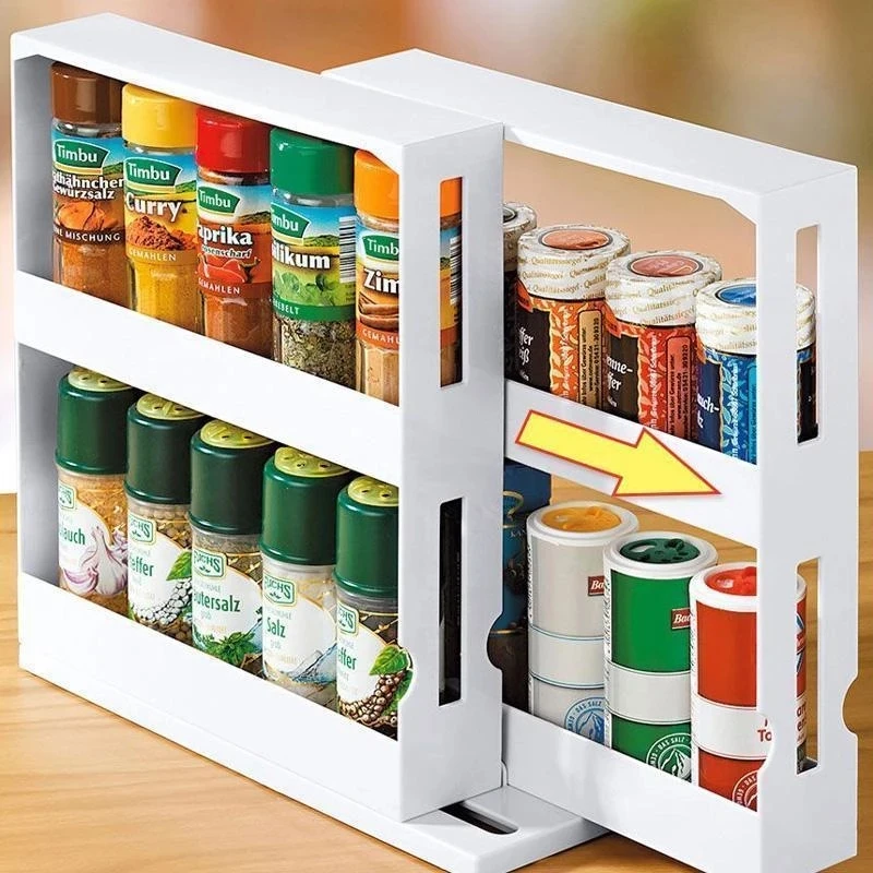

2 Layer Storage Kitchen Rotating Organize Spices Jar Bottle Storage Rack Slide Cupboard Kitchen Stororganizer Rack Box Bo Ttle