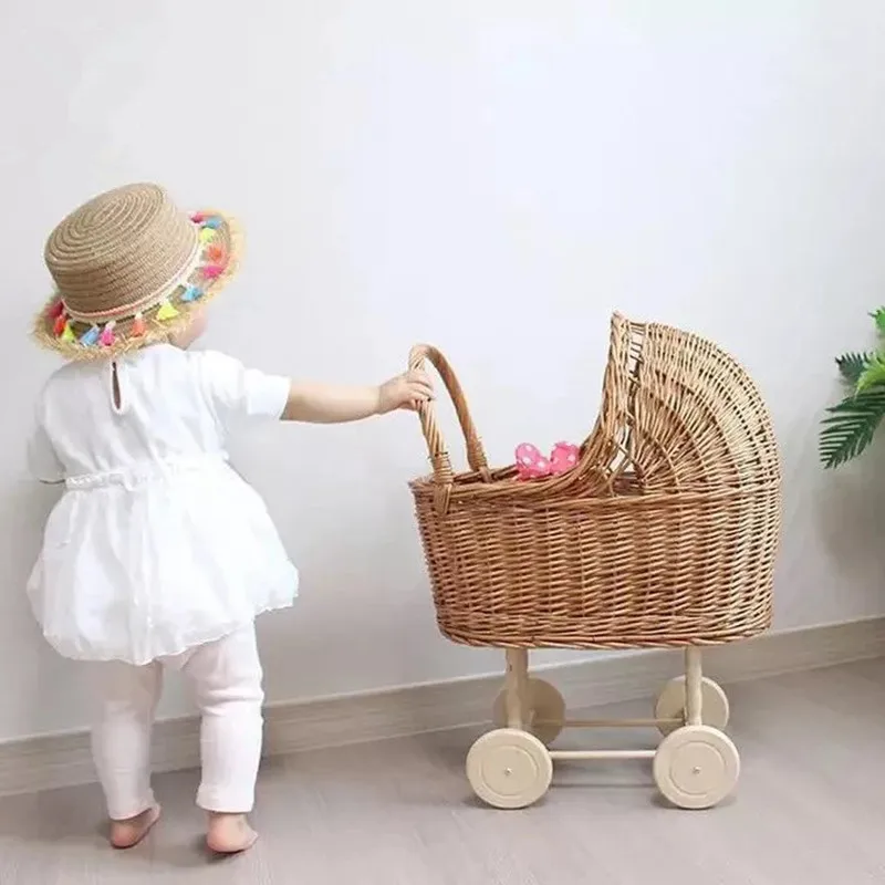 Ретро ротанговая кукла коляска игрушка реквизит для фотостудии детская кукол