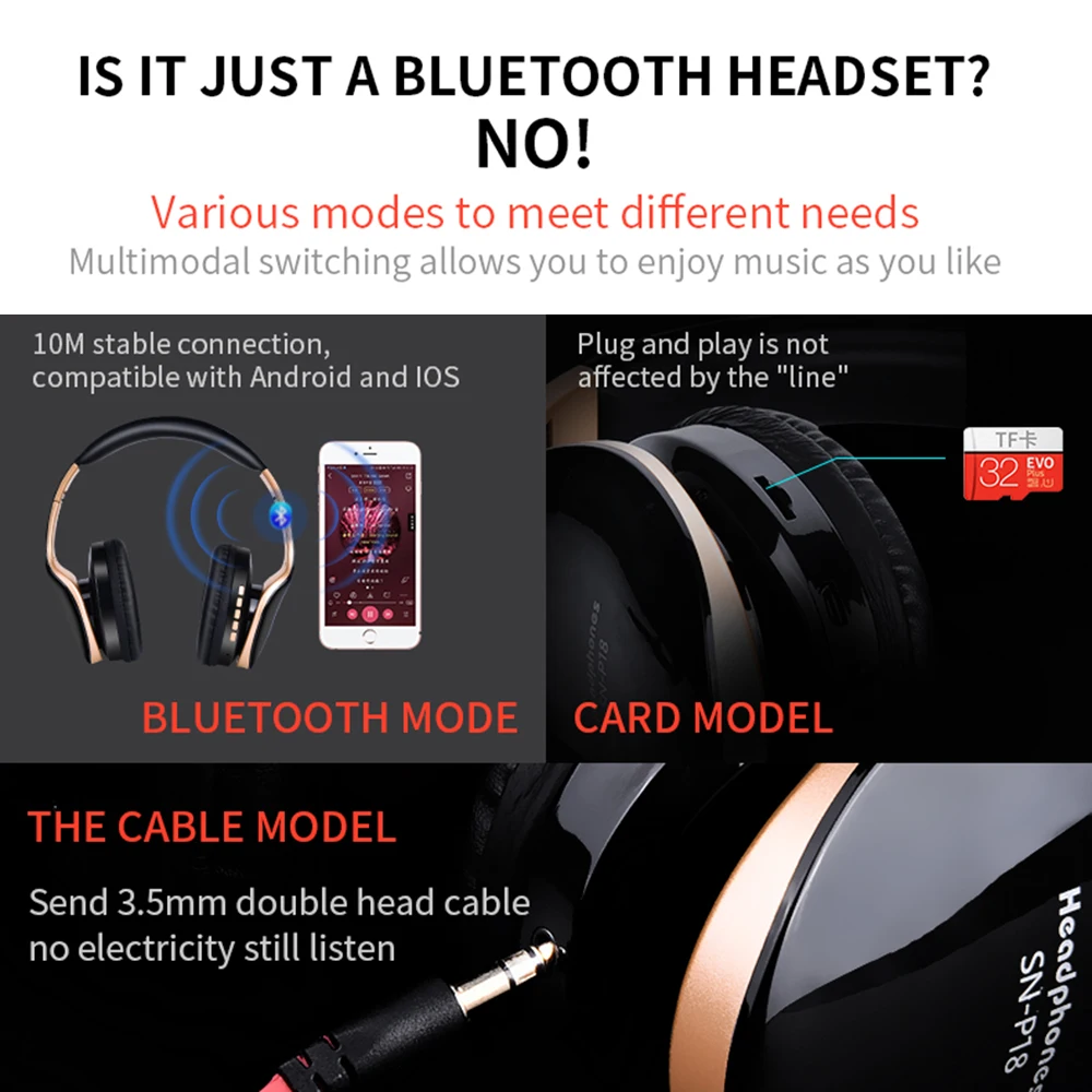 Беспроводные наушники bluetooth-гарнитура Складные стерео Игровые с микрофоном для