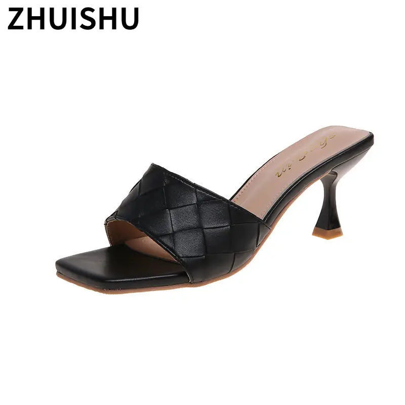 

Gladiator 9CM Women Sandals 2021 Fashion Women Elegant Square Head Leather Thin High Heels 9CM New Summer Outdoor Beach Sandals