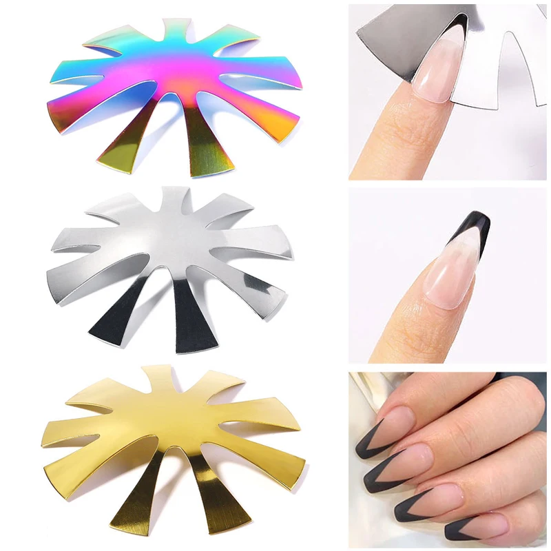 

WAKEFULNESS Stainless Steel Nail Stencils Template Nail Gel Easy French Smile Line Edge Mold Guides Manicure Nail Art Tools