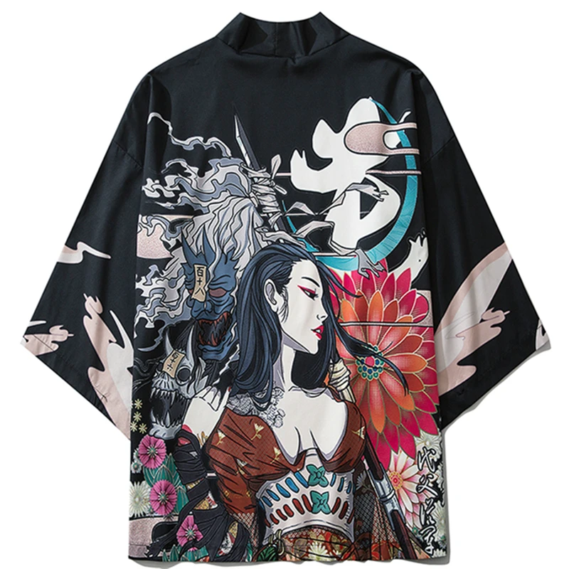

Samurai Kawaii Print Cosplay Yukata Japan Women Haori Traditional Cardigan Kimono Costume Coat Girl Geisha Shirts Asia Clothing