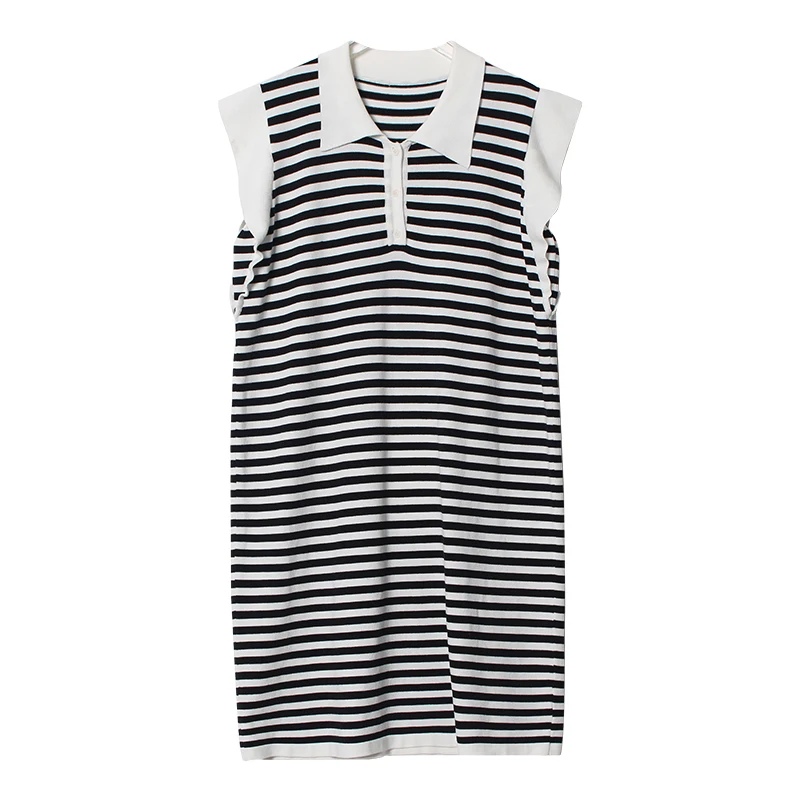 Vestidos De Mujer Casual Summer Striped Knitted Button Dresses Club Women Sexy Sleeveless Mini Dress POLO Collar Dress Clothes