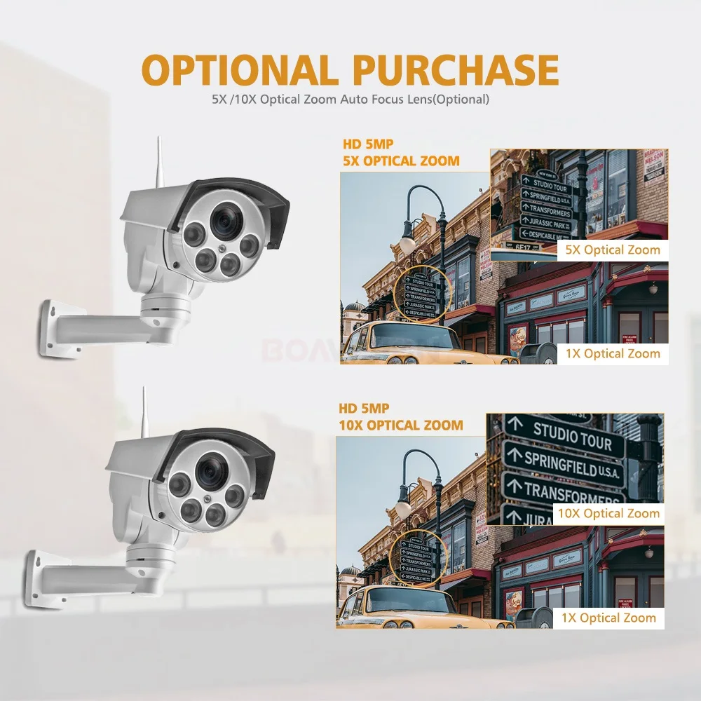 HD 5MP Wifi PTZ IP Camera Wireless 5X 10X Optical Zoom Bullet Audio CCTV Security Cameras Outdoor IR 50M P2P CamHi | Безопасность и