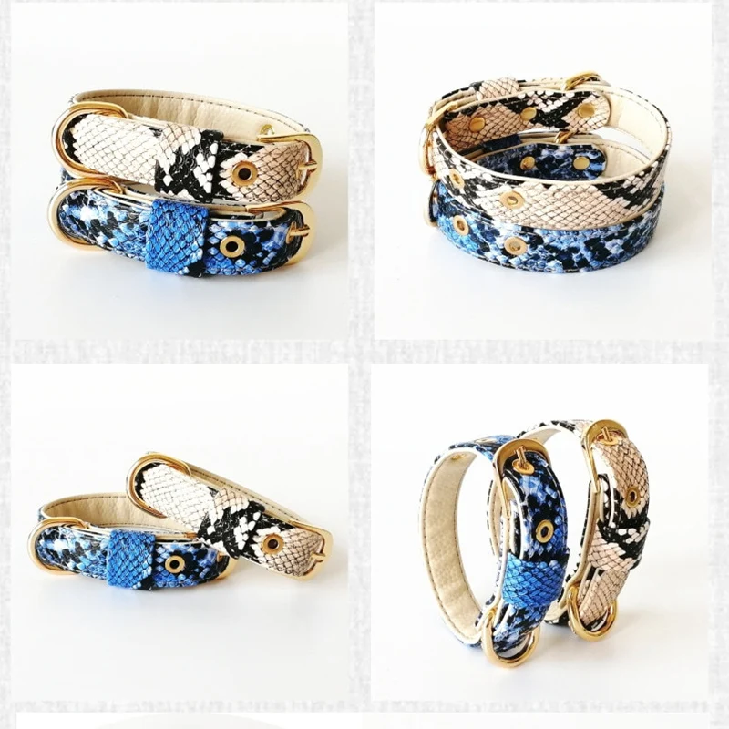 аксессуары для собак ошейник кожа Кожаный домашних животных со змеиным узором