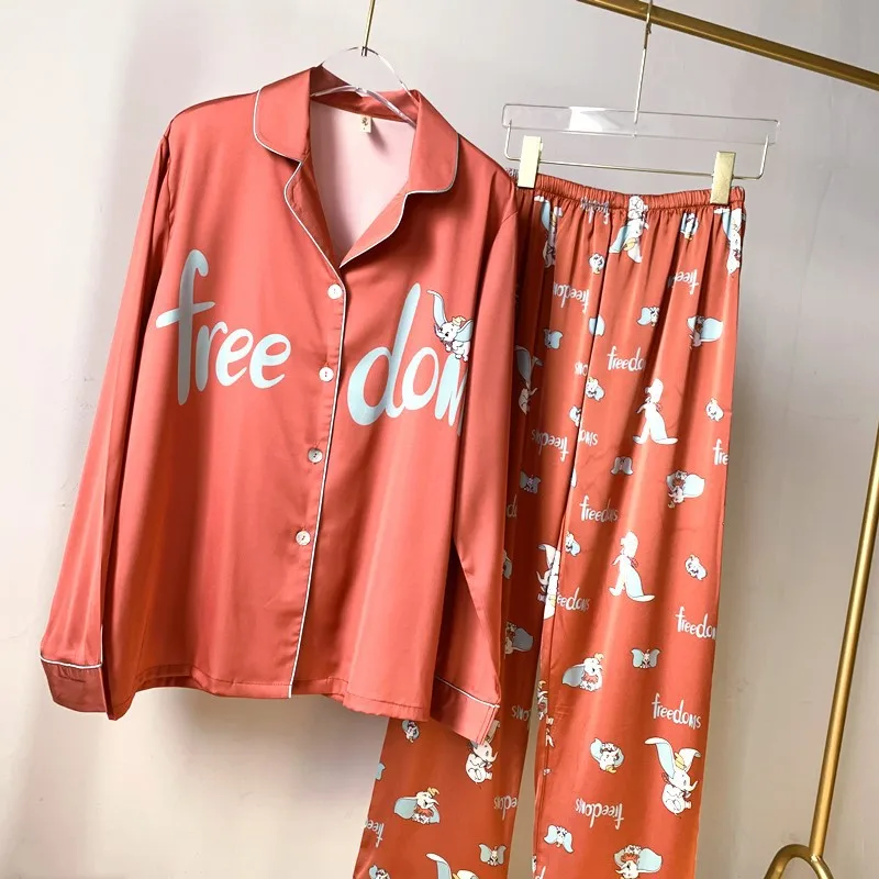 Женские пижамные комплекты пижамы с длинным рукавом Атласный Костюм мягкая