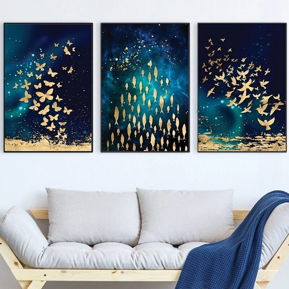 

Gold Color Nordic Wall Art Painting Butterfly Abstract Poster Printed on Canvas Home Living Room Decoration Bedroom Decor