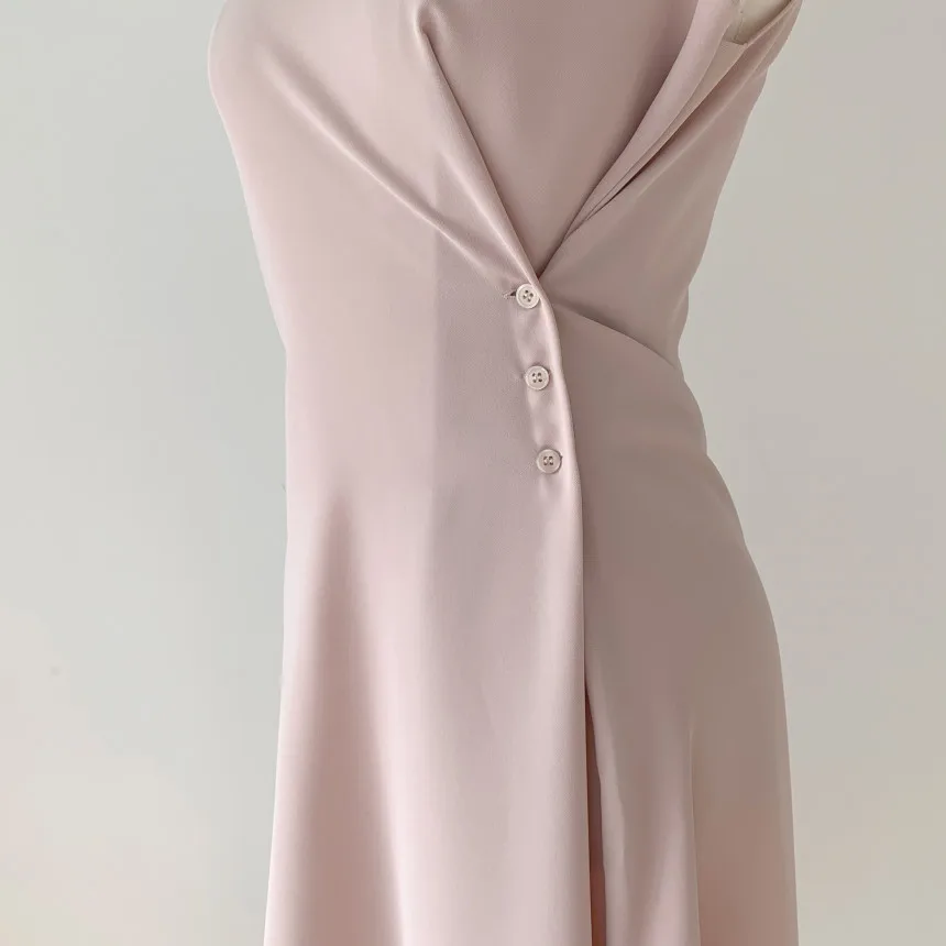 

2020 Summer Korean Vintage Sleeveless Long Dress Women O-neck Buttons Pleated Dresses Party Fashion Elegant Ladies Vestidos