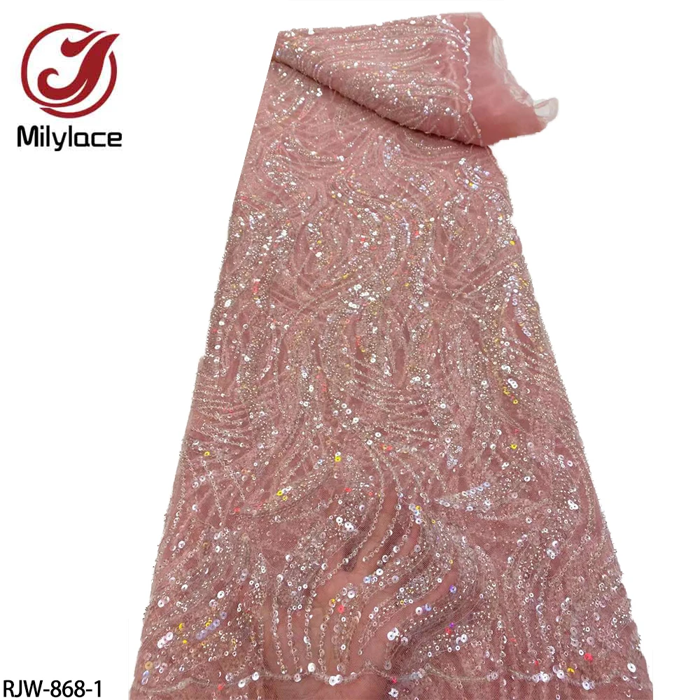 

African Sequins Tulle Mesh Lace Fabric 2022 High Quality Beads Lace Nigerian Net Lace Fabrics for Party Wedding RJW-868