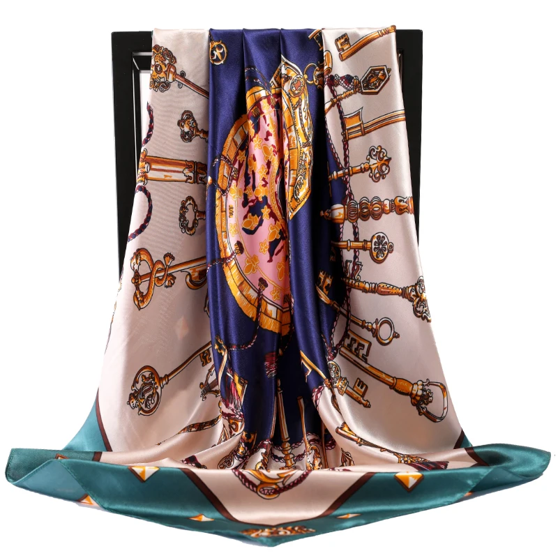 

Silk Scarf Women Print Hair Neck Square Scarves Office Ladies Shawl Bandanna 90X90CM Muslim Hijab Handkerchief Muffler Foulard
