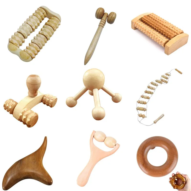 

Wood Body Foot Reflexology Acupuncture Shiatsu Thai Massager Roller Therapy Meridians Scrap Lymphatic Drainage
