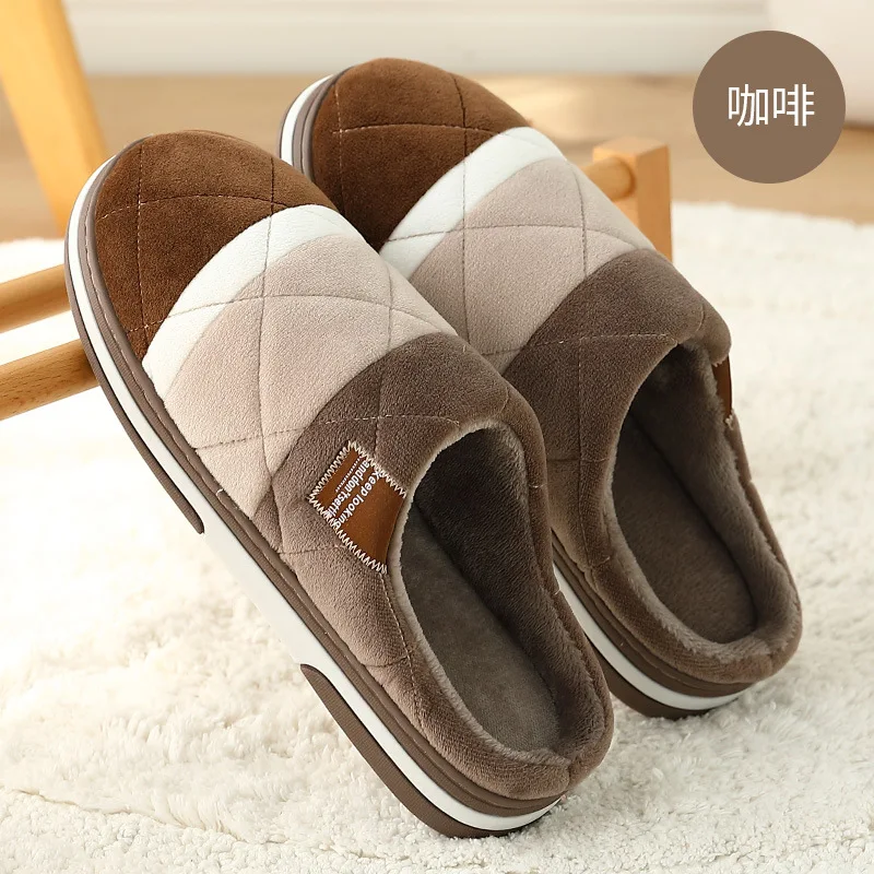 Coffee Домашние тапочки для мужчин; Зимняя мужская обувь; Schoenen Mannen Buty Meskie Sloffen Pantoffels; короткие плюшевые тапочки; Chausson; меховые тапочки для влюбленных - Цвет: Coffee
