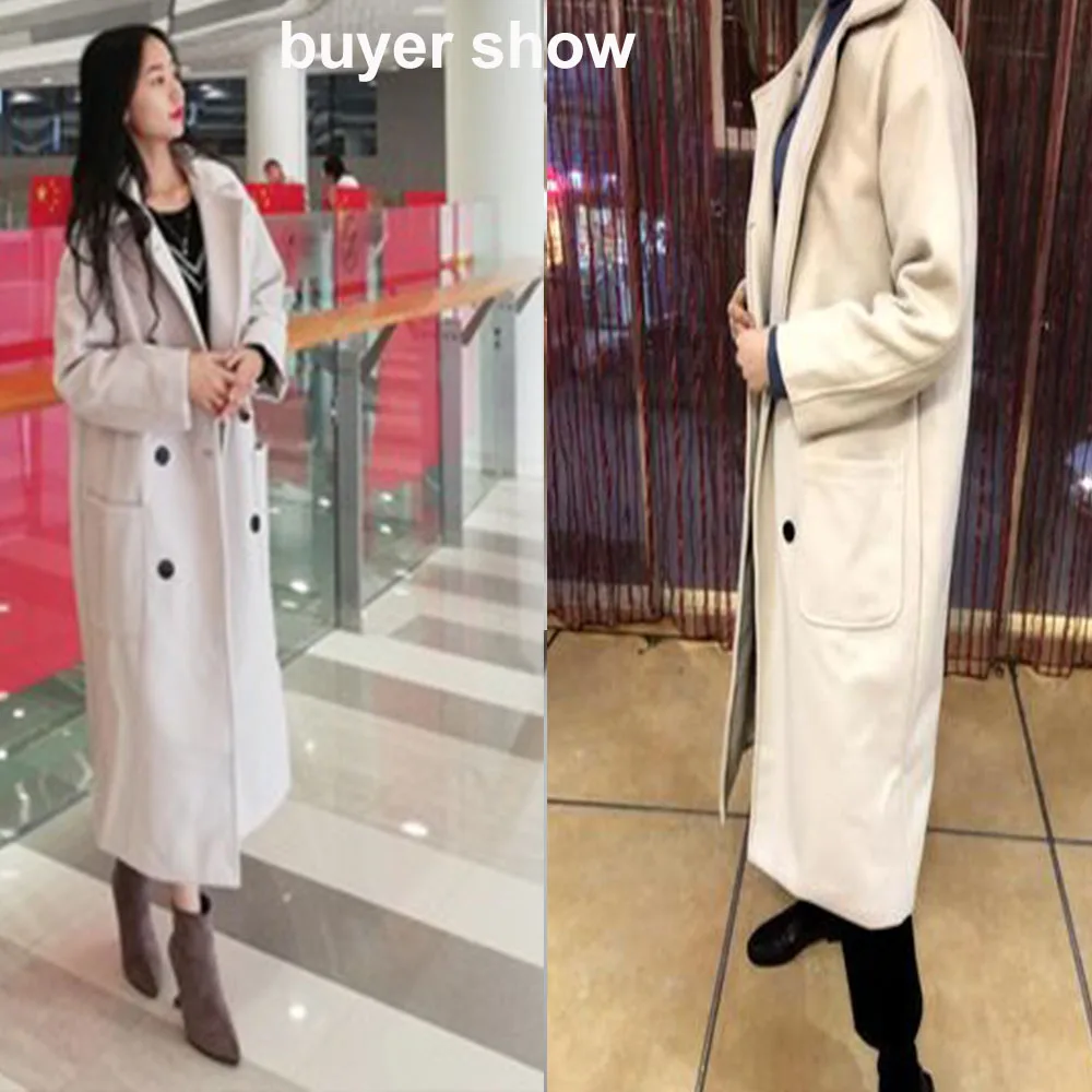 

Autumn Women Casual Loose Overcoat Oversized Korean Style Double-Breasted Long Wool Blends Outwears Office Lady Overcoats