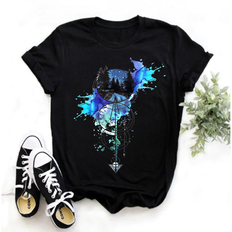 

Camiseta De Manga Corta Con Estampado De Acuarela Para Mujer, Ropa Estampada De Moda De Viaje Para Primavera Y Verano