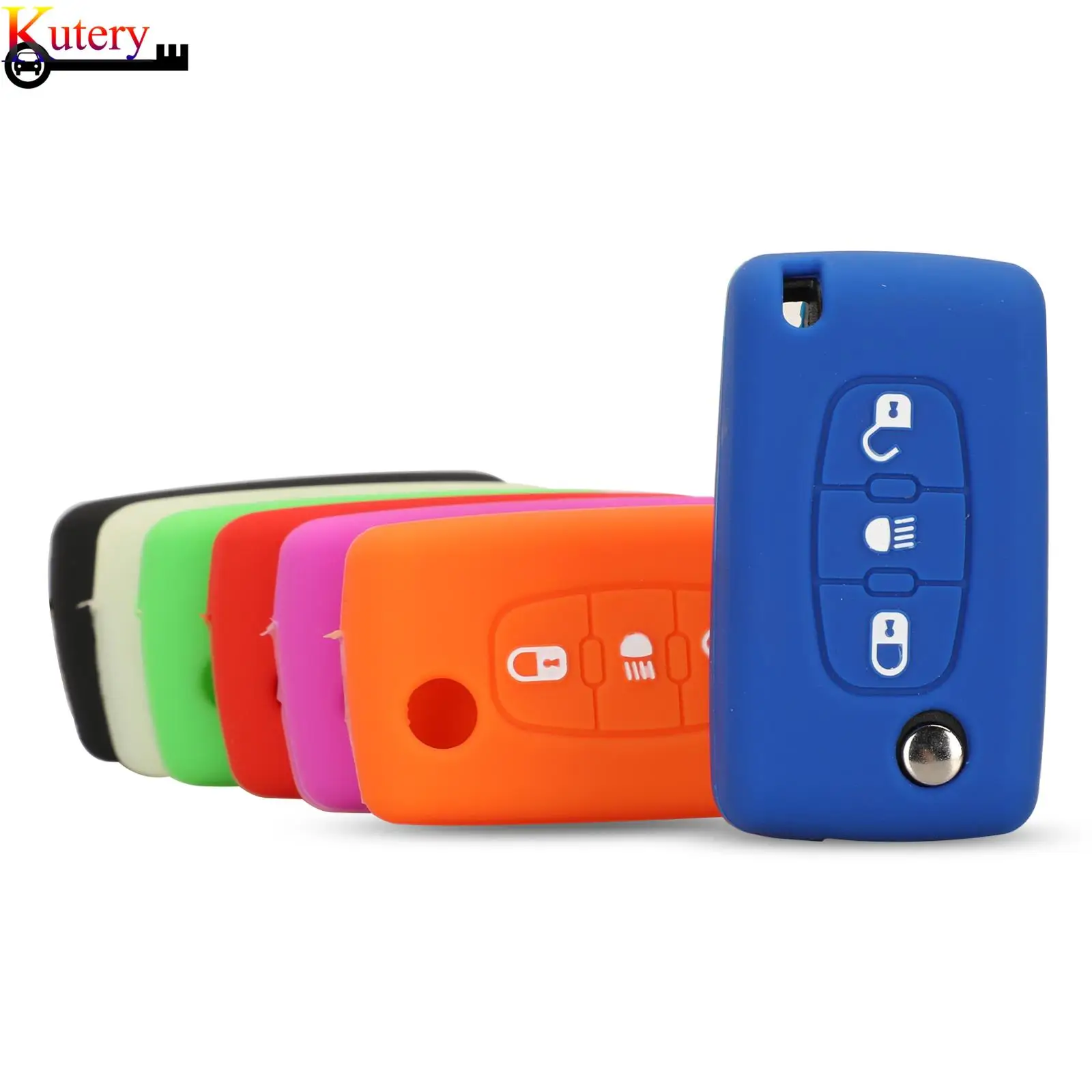 

Kutery Silicone Rubber Cover Case For Citroen C3 C4 C4L C5 C6 For Peugeot 207 307 308 407 408 Car Key Protecor With Light Button